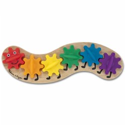 18 months & up. Hands-on fun at any speed! Turn the gears slowly and watch the interlocking gears move to make the caterpillar crawl. Children can rotate, remove, and rearrange the colorful gears. Encourages imaginative play. Helps promote hand/eye coordination, color recognition, and fine motor skills. Measures 2" x 14.5" x 4.5" (assembled). Includes six interchangeable gears on a wooden base.