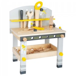 Compact Wooden Workbench with Tools