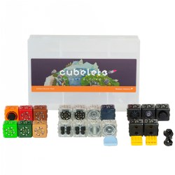 4 years & up. The Cubelets Brilliant Builder Pack provides children an opportunity to explore and experience robotics through STEM-based play. Build your Cubelet robot and pair it with the compatible companion app to use as a remote control or change Cubelets' behaviors with the Personality Swap. Educators can implement this robotics set to teach computational thinking and tactile coding while engaging their students in hands-on STEM learning. This builder pack is designed to support a single student group. Cubelets are packaged in a convenient container for durable storage and transport. Free app is available for iOS, Android, and FireOS devices. Included: 19 SENSE, THINK, and ACT Cubelets, Bluetooth® Hat, Brick Adapters, Micro-USB Charging Cable, and Cubelets Container.