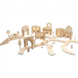 Image of Kindertown Buildings and Roads - Wooden Construction Sets