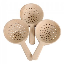Image of Short Handled Wooden Slotted Spoons - Set of 3