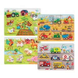 Image of Farmyard Animals & Transportation Vehicles Peg Puzzles