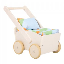 Image of Wooden Doll Stroller with Bedding