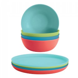 Image of Multi-color Plates and Bowls - Set of 8
