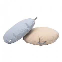 Image of Fog Blue & Sand Mini Round Poufs with Handle - Set of 2