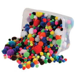Multicolor Pom Poms of Different Sizes for Arts and Crafts Value Tub