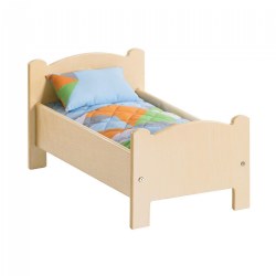 Image of Wooden Doll Bed with Bedding