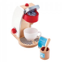 2 years & up. Children will love making a quick cup of coffee with the wooden My Coffee Machine set. The set includes all you need to make a great cup of coffee. My Coffee machine's bright, eye-catching prints and graphics will inspire play and fire young imaginations. Includes a coffee machine, coffee pod, sugar jar, spoon, milk package and coffee mug. Measures 6.9"L x 4.2"W x 7.7"H.