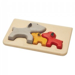 18 months & up. Help reunite colorful baby puppies with their mother by fitting them together correctly in this beautiful chunky puzzle. Animals double as figures that stand up on their own and can be played with outside of the puzzle format for storytelling fun. Helps develop problem solving and fine motor skills. Includes puzzle board and 3 dog puzzle pieces in different colors and sizes.