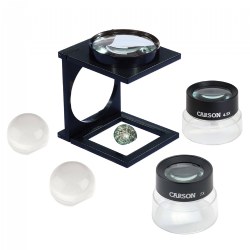 Five magnifiers helps children see true scale of objects up close. Magnifications from 2x to 7x - large magnifier measures 6.5"Lx 4.5" W and 6.5"H. This magnifier can be used to help children see and examine more details in bugs, coins, leaves, twigs, rocks, etc. Comes in a storage container.