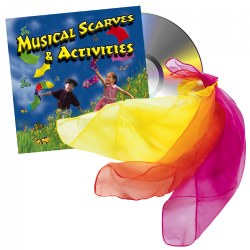 3 years & up. Get your classroom moving with this exciting Musical Scarves & Physical Activity CD with 12 Colorful Scarves. These music and scarves activities encourage creative and musical expression, imaginative play, color recognition, gross motor skills, and collaborative work. Children will love waving their bright colored scarves through the air as they follow along to an activity or freestyle. These activities also address tactile, auditory, visual and kinesthetic skills. Includes individual and group activities.