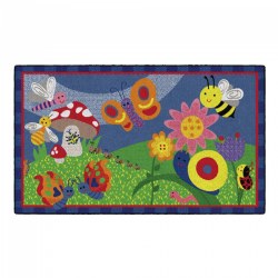 Image of Friendly Cutie Bright Colored Bugs and Flower Carpet - 3' x 5' Rectangle