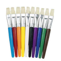 Flat Stubby Handle Paint Brushes in Assorted Colors - Set of 30