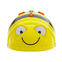 3 years & up. Bee-Bot® is an exciting new robot designed for use by young children. This colorful, easy-to-operate, and friendly little robot is a perfect tool to teach sequencing, estimation, problem solving and just having fun. Tell Bee-Bot® to move forward, back and turn left or right by pressing the arrow keys. Then press GO and send him on his way. Bee-Bot® stops, beeps and blinks after each step so you can follow along as Bee-Bot® executes your program. Bee-Bot® remembers up to 40 commands and encourages increasingly sophisticated plans and programs. Sturdy construction and colorful design entice children to put Bee-Bot® through it's paces. Directional keys are used to enter commands. Bee-Bot® moves in 6" steps and 90 degree turns. Bee-Bot® is powered by a built-in rechargeable battery. A USB charger cable comes with each Bee-Bot®. One-year warranty.