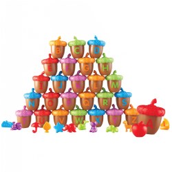 3 years & up. Learn letters and vocabulary with acorns! Match uppercase and lowercase letters and match color-coded figures to their appropriate beginning letter. Includes 26 two-piece acorns and 26 color-coded figures, 1 for each letter! Acorns measure 2"L x 2.5"H.