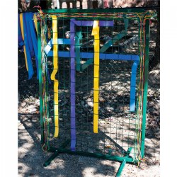 With safely rounded corners and a powder-coated finish, this unique weaving frame serves as a creative focal point both indoors and out. Weaving strips (sold separately) in varying lengths and fabrics add sensory experiences, fine motor development, and opportunities for patterning, color recognition, math and problem-solving skills. Frame measures 48"W x 36"H.