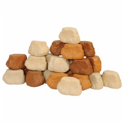 3 years & up.  Build to new heights with this fantastic collection of realistic pretend rocks! Whether you are building a mountain or designing a fort, the possibilities are endless. This 25-piece set of lightweight foam rocks stack easily for endless creative building projects and harrowing adventures. Perfect size for encouraging gross motor development. The foam construction is water proof, but not UV-resistant; if kept outside for a long time, the colors will fade. Activity card(s) included. Rocks measure 7"L x 6"W x 5"H.
