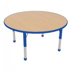 Image of Nature Color Chunky 42" Round Table with 15-24" Adjustable Legs - Blue