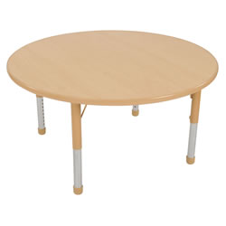 Image of Nature Color Chunky 42" Round Table with 21-30" Adjustable Legs - Natural