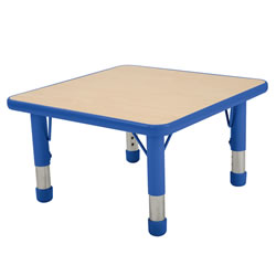 Image of Nature Color Chunky 24" x 24" Toddler Table with 12-16" Adjustable Legs - Blue