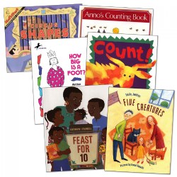 3 years & up. These story books make math concepts like shapes, counting, and colors fun when they are blended with rhythm, rhyme, and repetition along with colorful illustrations. A sure way to develop math skills with books that take a creative approach to teaching basic math concepts. Set of 6 paperback books.