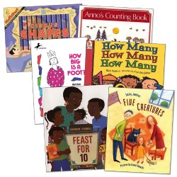 3 years & up. These story books make math concepts like shapes, counting, and colors fun when they are blended with rhythm, rhyme, and repetition along with colorful illustrations. A sure way to develop math skills with books that take a creative approach to teaching basic math concepts. Set of 6 paperback books.