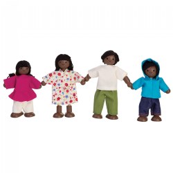 3 years & up. Encourage cooperative and imaginative play with these beautifully detailed dolls. A mother, father, son, and daughter, all dressed in colorful clothes, are sure to delight and excite your child. Made from recycled rubber wood and coated with a non-toxic finish. All colors are made from vegetable dye. Adult dolls are approximately 5" high.