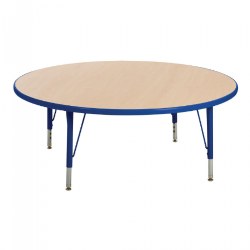Image of Nature Color 48" Round Table with 15" - 24" Adjustable Legs - Blue