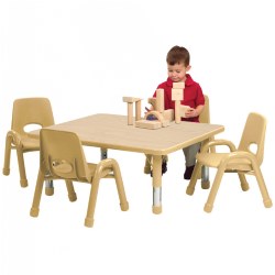 Nature Color Chunky 30" x 36" Toddler Table with 12" - 16" Adjustable Legs