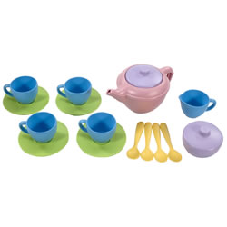 Eco-Friendly Soft Colored Plastic Tea Set for Dramatic Play - Set of 17 pieces