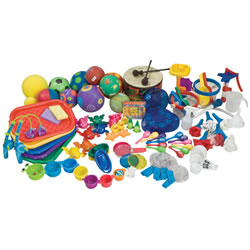 This kit contains toys for eight types of experiences that support children's development and learning. This Kit features a sampling of items designed to enhance the experiences of "Connecting with Music & Movement", "Creating with Art", "Exploring Sand and Water", and "Going Outdoors" with Two year olds. Kit includes (over 85 items): Musical Instruments, Music CD, Animal Knob Sponges, Fabric Brushes, Clay and Paint Rollers, My First Fiskars®, Activity Trays, Buckets, Sand Molds, Shovels, Water Works Play Set, Magnifiers, Color Paddles, Balls, and Bean Bags.
