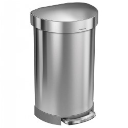 Brushed Stainless Steel Semi-Round Trash Step Can - 11.8 Gallons