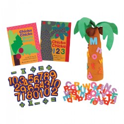 3 years & up. Who can win the race up the coconut tree? Find out with the Chicka Chicka Books and Story Props set. These two beloved children's books depict letters and numbers racing up a tree. Now, children can join the race! With comprehensive sets of letters and numbers, children can face off against one another to see whose letter (or number) gets to the top first.
