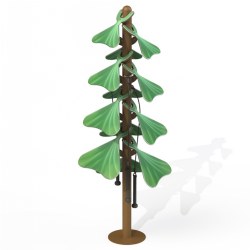 A musical forest comes alive with the 3-sided Tenor Tree. Ringing the green aluminum leaves creates bright, sustaining tones with a range of 12 notes divided into three harmonically pleasing chords. The anodized finish of the aluminum leaves are intentionally designed to create a natural leaf appearance that offers an aesthetic color contrast with the brown tree trunk. Three mallets are conveniently placed so 1 to 3 users can enjoy creating music together. Features: All Abilities, All Ages, Sculptural Interactive Play, Tenor Bell Instrument, 12 Notes per Tree, Key/Scale: C Major Diatonic, Durable and Perfectly Tuned. Measures: 26"W x 62"H. Weight: 70 lbs.