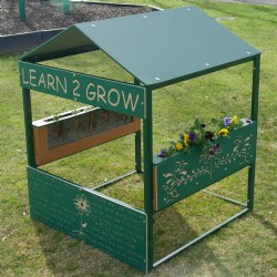 2 - 5 years. Playhouse includes two rootview planters. Weight: 211 lbs. Measures 48"W x 48"L x 63"H.