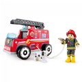 Wooden Fire Engine Playset with Working Ladder, Fireman and Dog