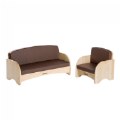 Premium Solid Maple Couch and Chair Group - Brown