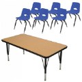 30 x 48 Table with Six Dark Blue Chairs - 9.5" Seating Ht - 12-36 mos