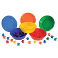 Textured Colorful Backpack Bears Counter with Sorting and Mixing Bowls