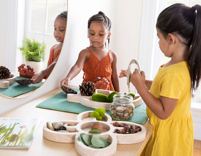 Two preschoolers sorting objects