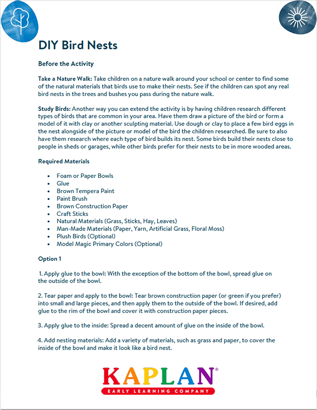 DIY Bird Nests | Kaplan Early Learning Company