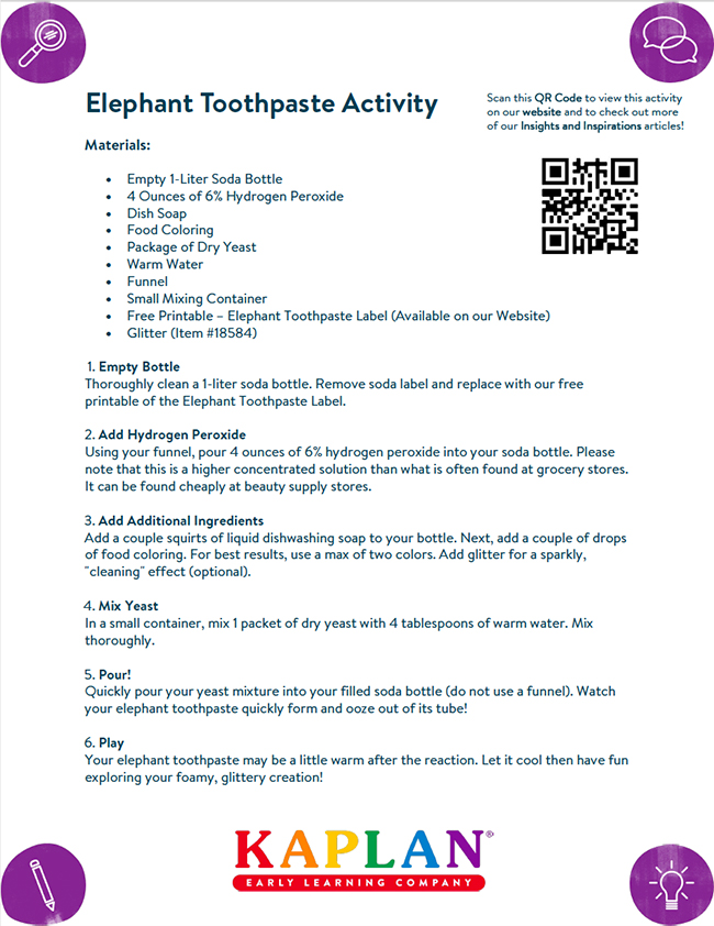 Elephant Toothpaste Worksheet