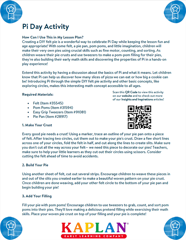 Pi Day Activity Kaplan Early Learning Company