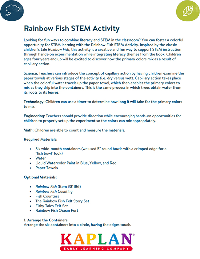 rainbow fish stem activity kaplan early learning company