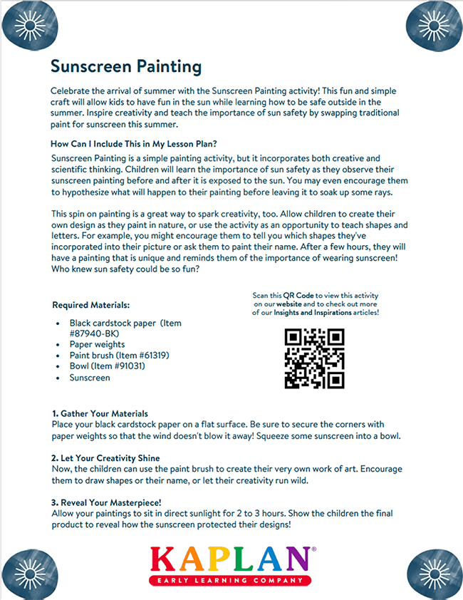 Sunscreen Painting Kaplan Early Learning Company