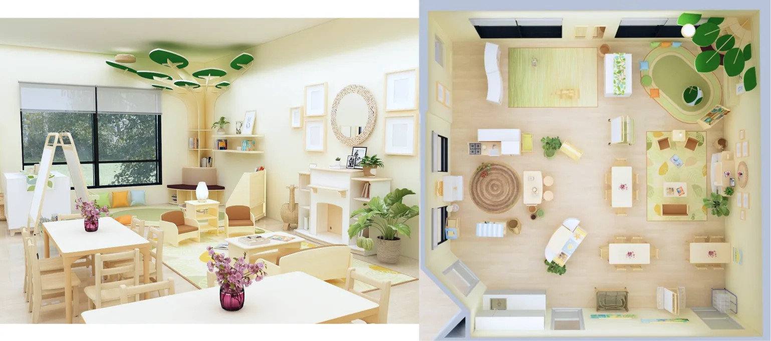 3D rendering of a preschool classroom
