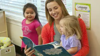 Teacher reading to young children