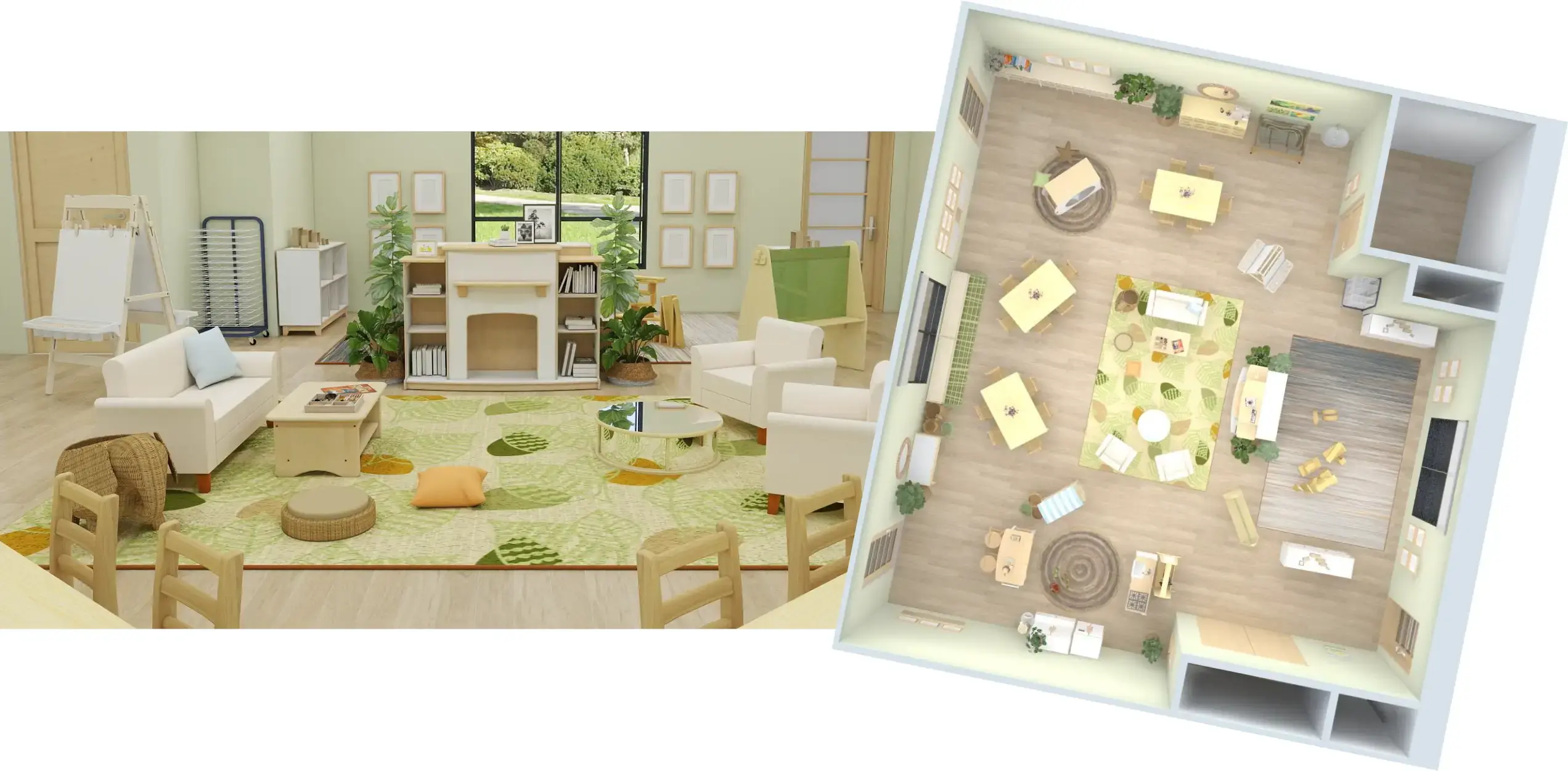 3D rendering of a preschool classroom showing Sense of place furniture