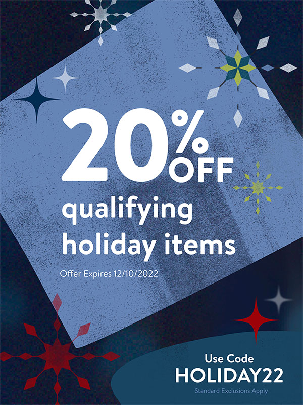 Sale - 20% off select items - Use code HOLIDAY22